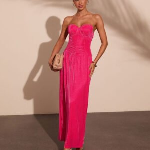Moonlit Riviera Pleated Satin Corset Maxi Dress
