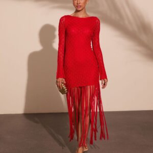 Secret Terrace Fringe Crochet Maxi Dress