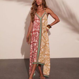 Perta Abstract Color Block Halter Neck Maxi Dress