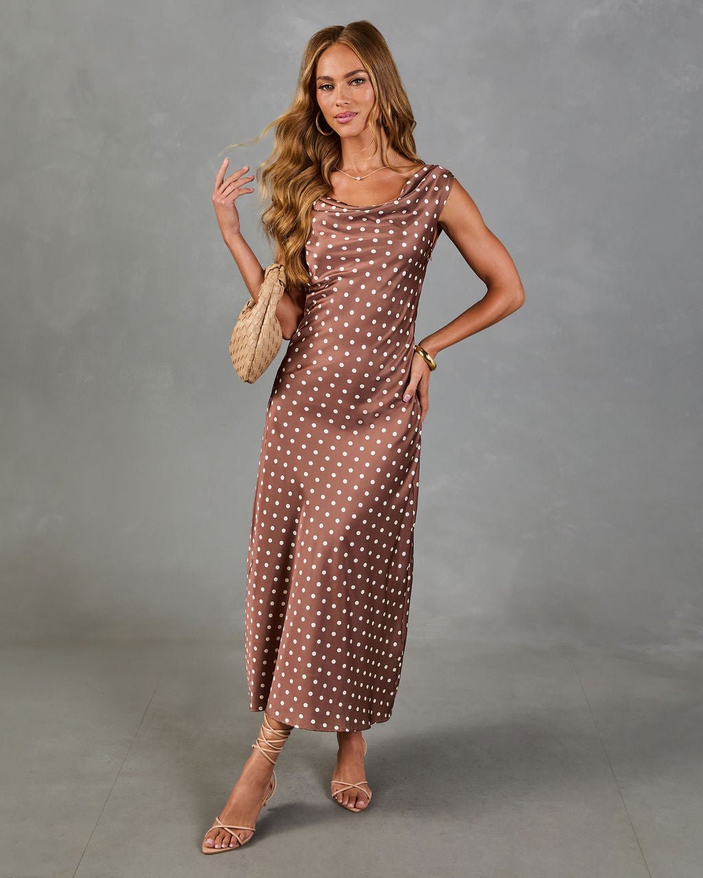 Dotted Reverie Satin Polka Dot Maxi Dress - Image 6